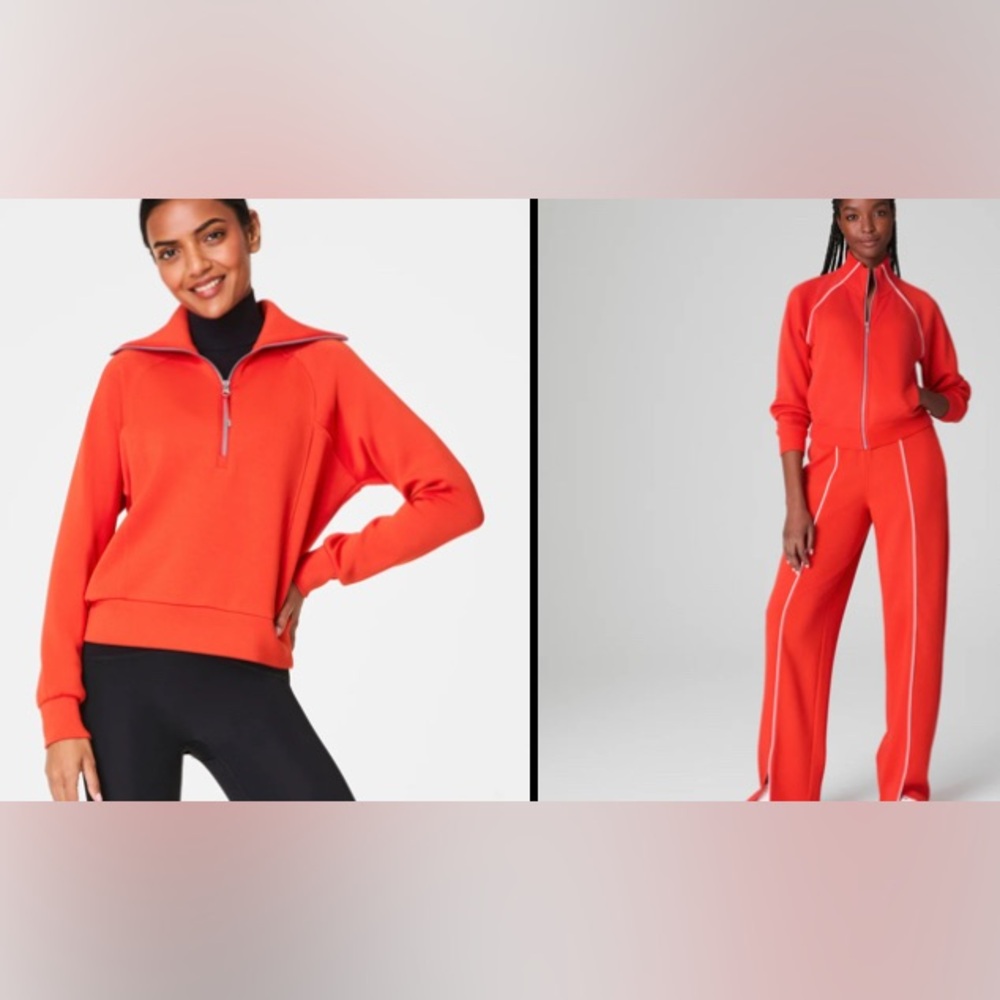 NWT 2-Piece Set Spanx 1X Half-Zip & XL Wide-Leg Pants Set - Poppy